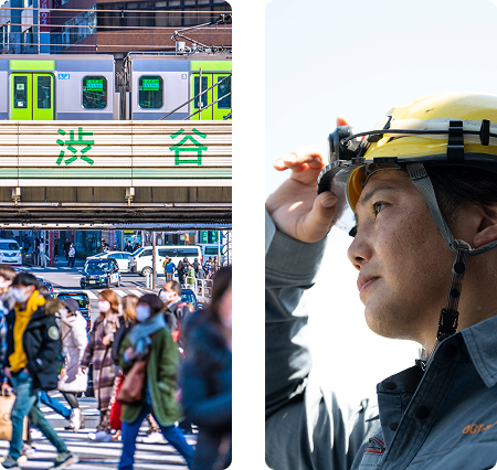 電車線工事の仕事風景